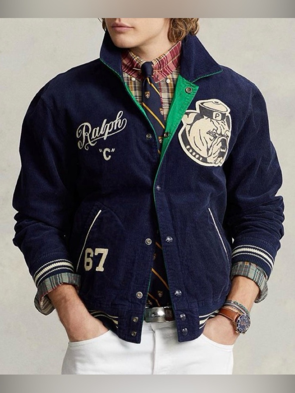 Polo Ralph Lauren Reversible Navy Corduroy Varsity Bomber with Embroidery